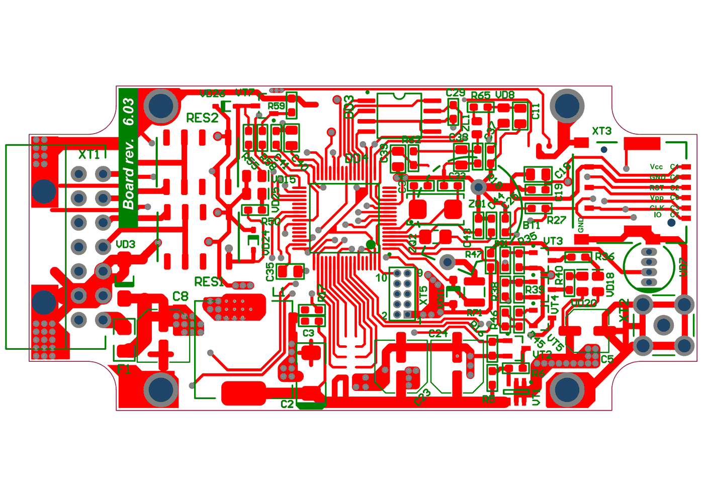 The top layer of the PMCN printed circuit board labelled Board rev. 6.03